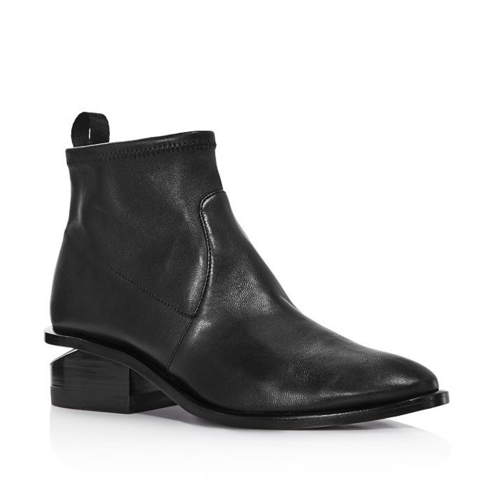 Alexander Wang Kori Stretch Ankle Block Heel Bootie Leather Black 37